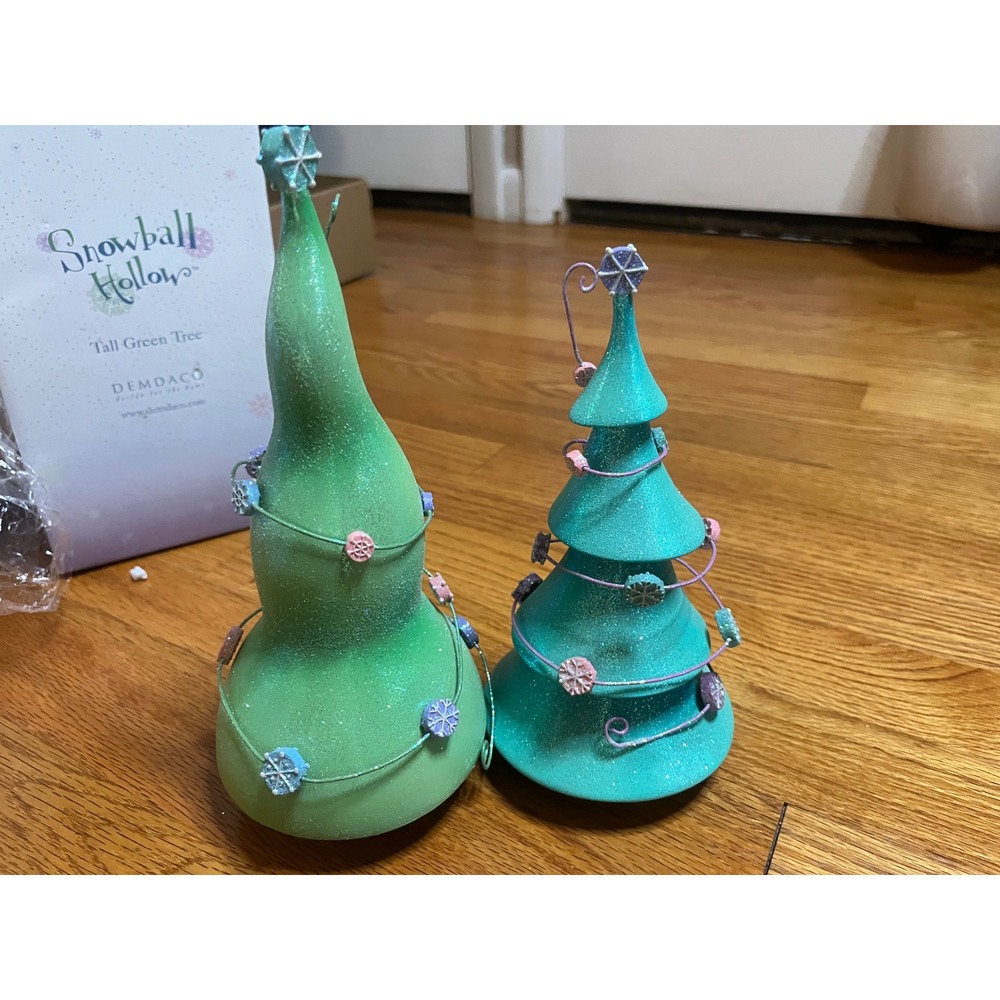 RARE Demdaco Snowball Hollow Tall and Medium Green Tree Set Christmas Decor NEW